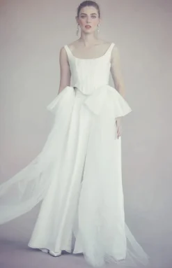 Bonnie Corset Top in Ivory Silk Wool with Tulle Bows