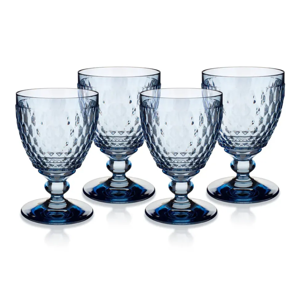 Boston Colored Water Goblet in Blue, Set of 4