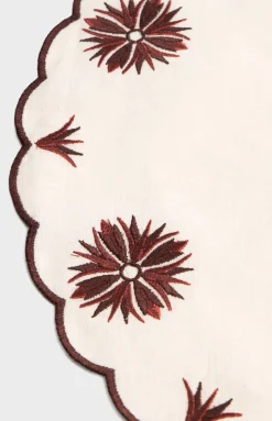Botanica Embroidered Round Placemat Terracotta White/Burgundy