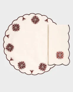 Botanica Embroidered Round Placemat Terracotta White/Burgundy