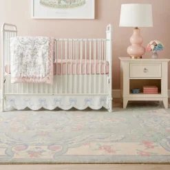 Bow Scalloped Crib Skirt in Soft Blue