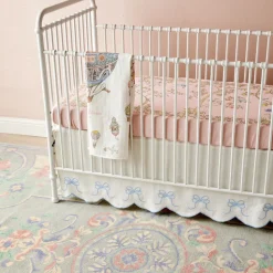 Bow Scalloped Crib Skirt in Soft Blue