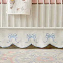 Bow Scalloped Crib Skirt in Soft Blue