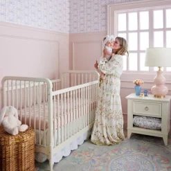 Bow Scalloped Crib Skirt in Soft Blue