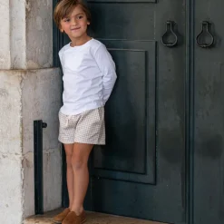 Boys Brown Gingham Ultra-Soft Twill Short