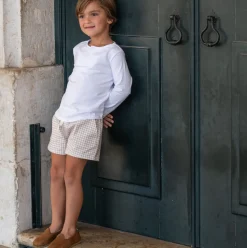 Boys Brown Gingham Ultra-Soft Twill Short