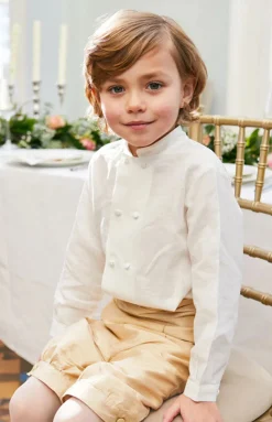 Boy's Double-Breasted Mandarin Collar Shirt in White