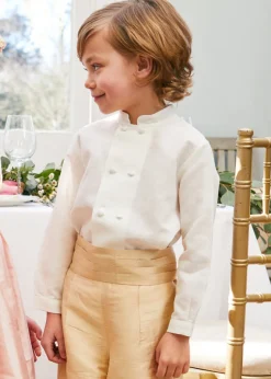 Boy's Double-Breasted Mandarin Collar Shirt in White