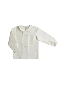 Boy's Double-Breasted Peter Pan Collar Silk Shirt in White