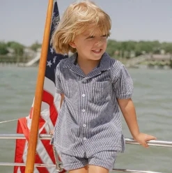 Boy’s Navy Stripe French Terry Button Up