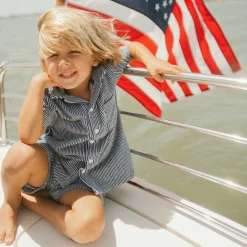 Boy’s Navy Stripe French Terry Button Up