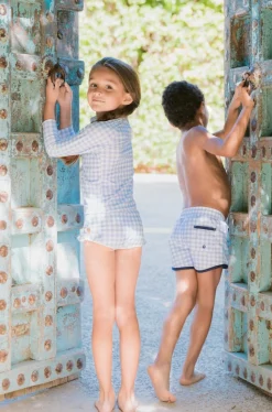 Boy's Oasis Blue Gingham Boardie