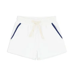 Boys White French Terry Shorts With Navy Trim