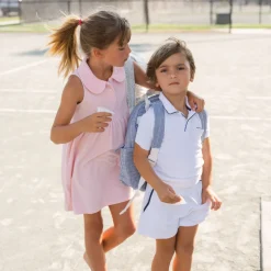 Boys White French Terry Shorts With Navy Trim