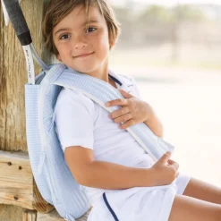 Boys White French Terry Shorts With Navy Trim