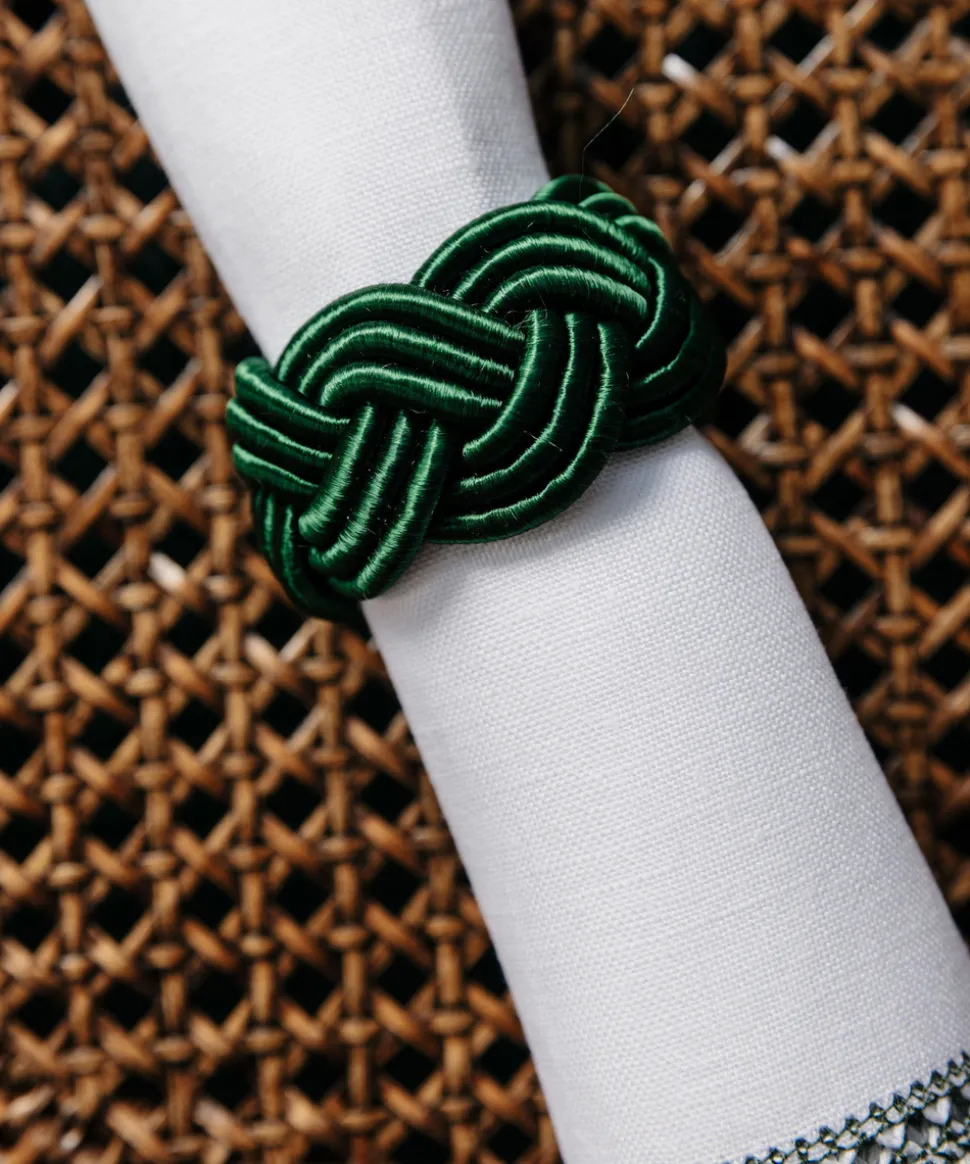 Braided Napkin Rings in Fir Green, Set of 4
