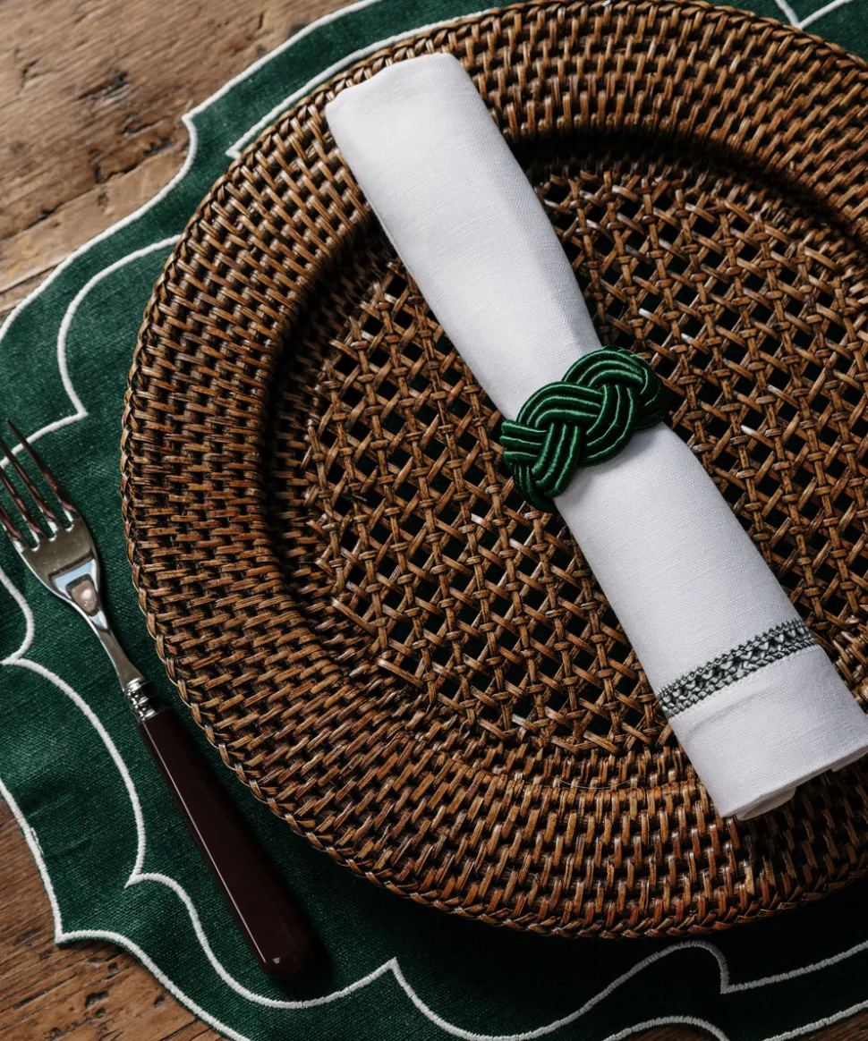 Braided Napkin Rings in Fir Green, Set of 4