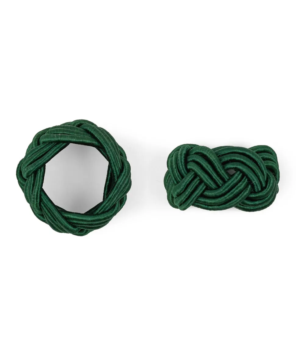 Braided Napkin Rings in Fir Green, Set of 4