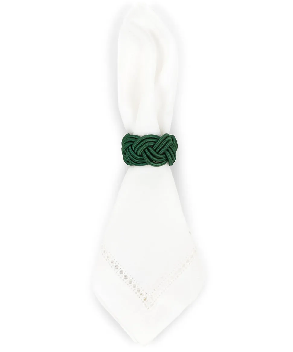 Braided Napkin Rings in Fir Green, Set of 4