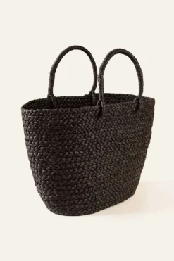 Braided Raffia Day Bag Black