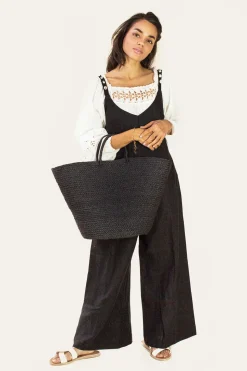 Braided Raffia Tote Black