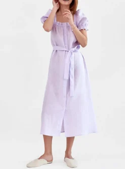 Brigitte Linen Maxi Dress in Lavender