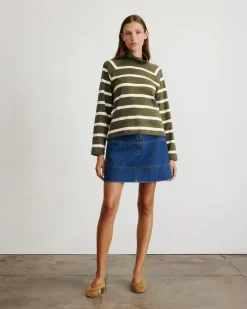 Brinkley Pullover in Army & Chalk Wide Stripe