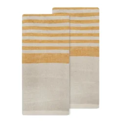 Brittany Natural Tea Towels in Natural & Mustard, Set of 2