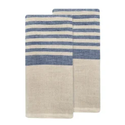 Brittany Natural Tea Towels in Natural & Blue, Set of 2