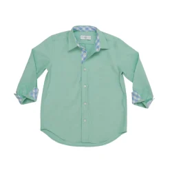 Brooks Button Down in Academy Green with Blue Gingham