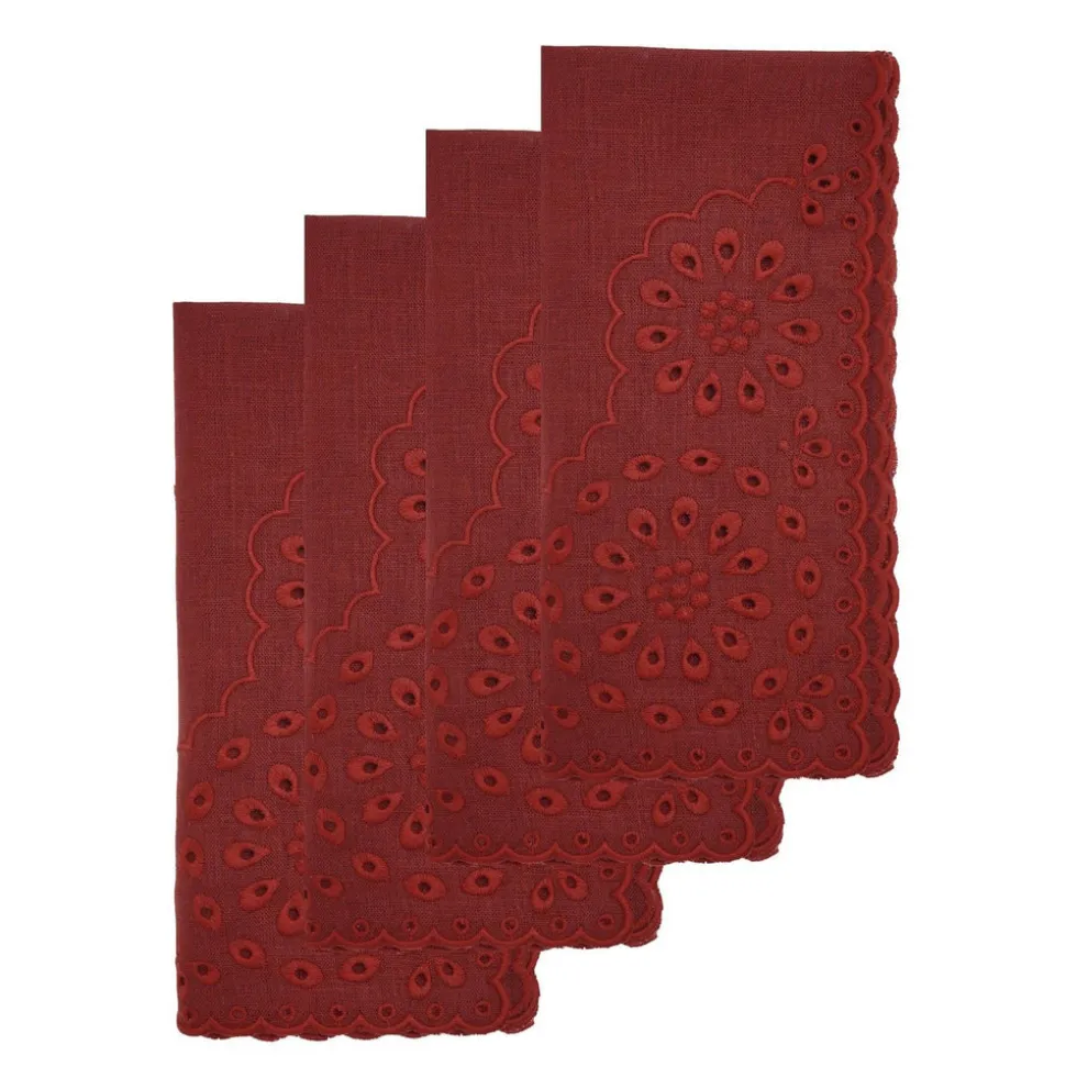 Burgundy Eyelet Dinner Napkins, Set of 4