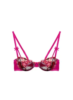 Butterfly Embroidery Balconette Bra in Cerise