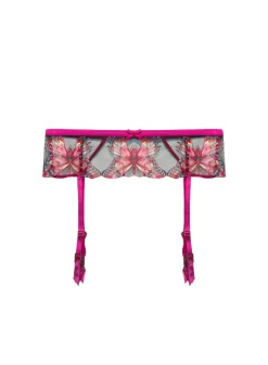 Butterfly Embroidery Garter Belt in Cerise