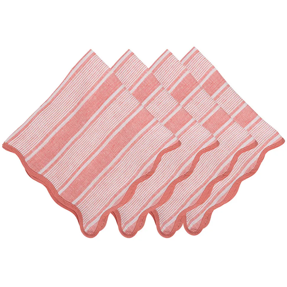 Cabana Stripe Napkin, Set of 4 in Coral