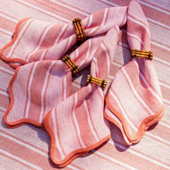 Cabana Stripe Napkin, Set of 4 in Coral