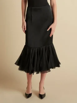 Cady Skirt with Organza Flounce Hem in Black