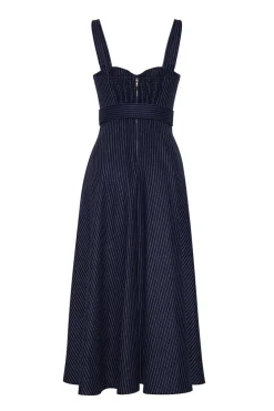 Calypso Dress in Navy Chalk Stripe
