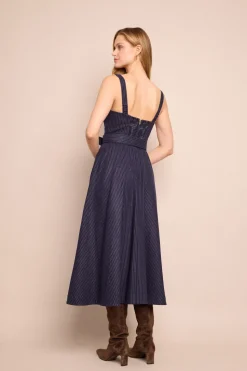 Calypso Dress in Navy Chalk Stripe