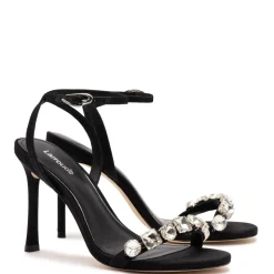 Calypso Sandal In Black Fabric and Crystals