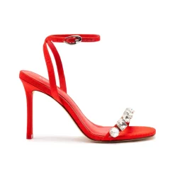Calypso Sandal In Red Fabric and Crystals