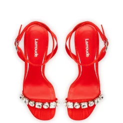 Calypso Sandal In Red Fabric and Crystals