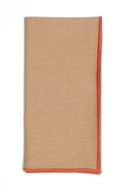 Camel Napkin with Light Orange Small Trim, Set of 4