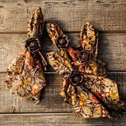 Camellia Napkin Ring in Brown, Set of 4