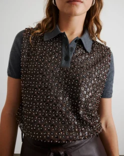 Camilla Knit Top in Dark Heather Grey & Bronze Multi