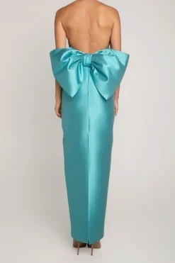 Camille Silk and Wool Column Gown with Removable Train