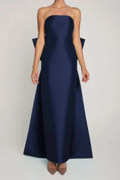 Camille Silk and Wool Column Gown with Removable Train