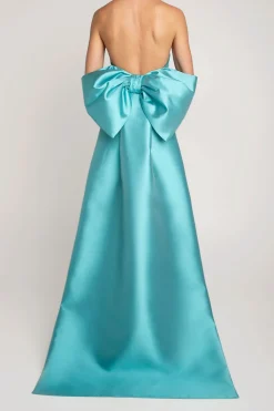 Camille Silk and Wool Column Gown with Removable Train