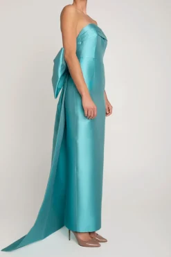 Camille Silk and Wool Column Gown with Removable Train