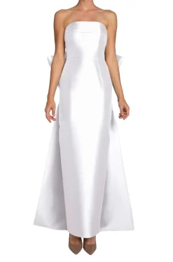 Camille Silk and Wool Column Gown with Removable Train in White