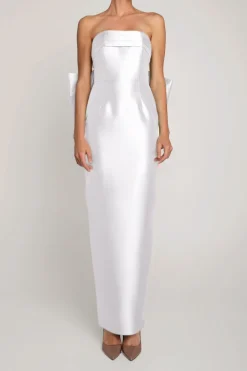 Camille Silk and Wool Column Gown with Removable Train in White